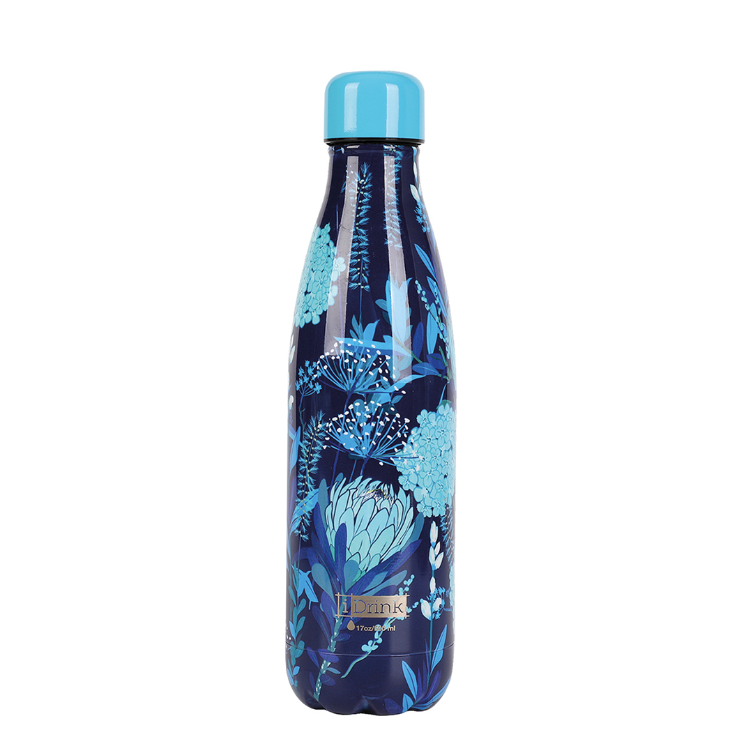 botella metálica de medio litro térmica que mantiene las bebidas frías o calientes modelo blue flowers