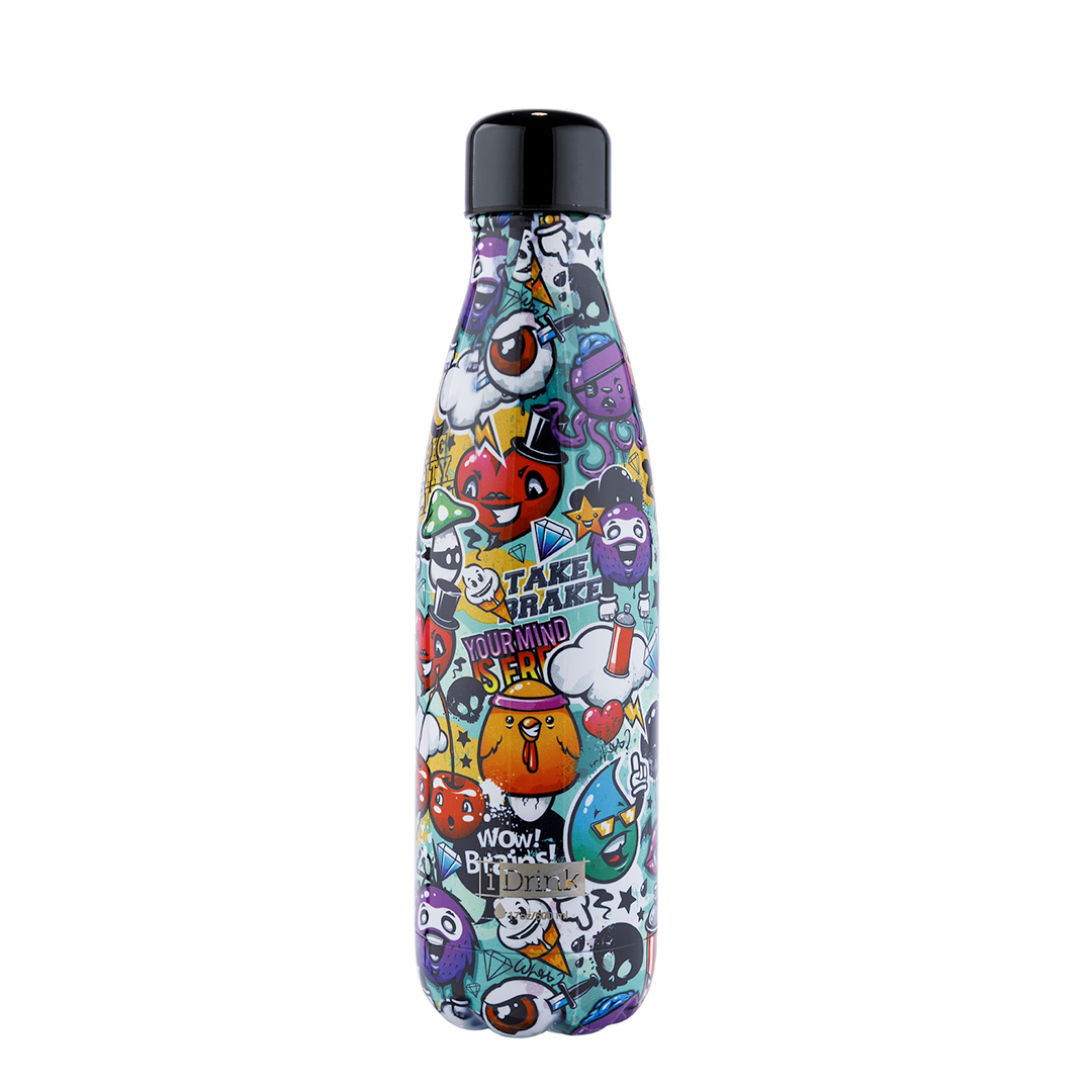 botella metálica de medio litro térmica que mantiene las bebidas frías o calientes modelo grafitti
