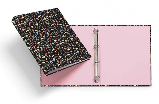 carpeta de 4 anillas pequeñas para el cole tamaño folio de flores de colores sobre fondo negro