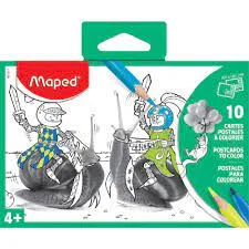 set caja regalo con 10 postales para colorear y enviar maped diseño caballero en caracol