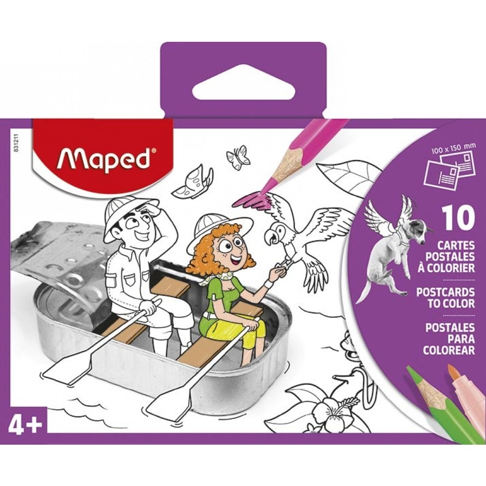 set caja regalo de maped con 10 postales para colorear y enviar diseños exploradores