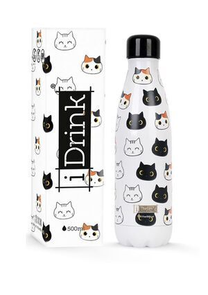 botella de acero tipo termo para mantener las bebidas frías o calientes con dibujo de gatos negros y blancos