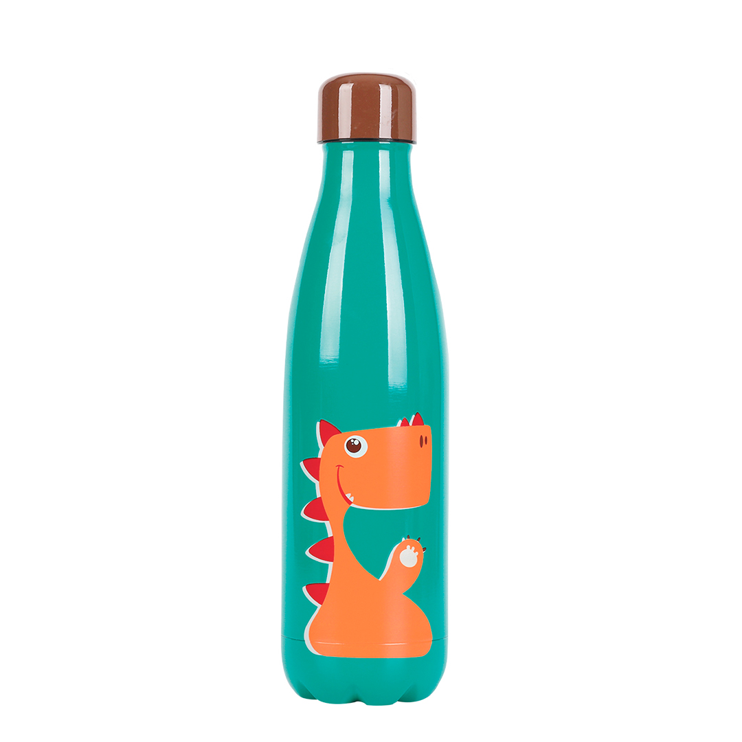 botella metálica tipo termo para mantener las bebidas frías y calientes con diseño infantil dinosaurio