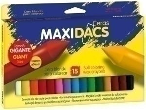 estuche pack de 15 colores de ceras blandas maxidacs alpino super grande gigante para niños