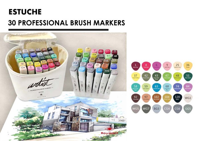 estuche de muchos rotuladores punta de pincel brush markers con maletin tipo amazon y 30 colores